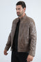 Mens Platini Western Leather Jacket - Vintage Cowboy Style in Color Grey