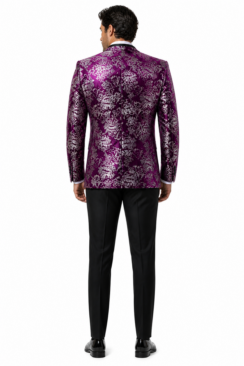 Men's Purple and White Twotoned Paisley Tuxedo Jacket with Black Satin Lapel Ć¢ā¬ā Formal Prom and Wedding Blazer