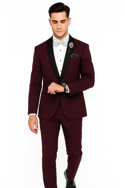Men's Purple - Plum - Eggplant Jacket and Pants Two Button Shawl Lapel Tuxedo
