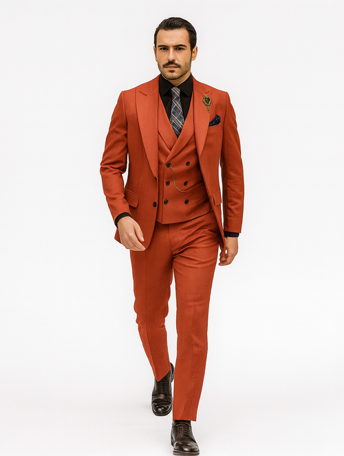 Luxury Men’s Red Suit with Vest – Modern Formal Attire