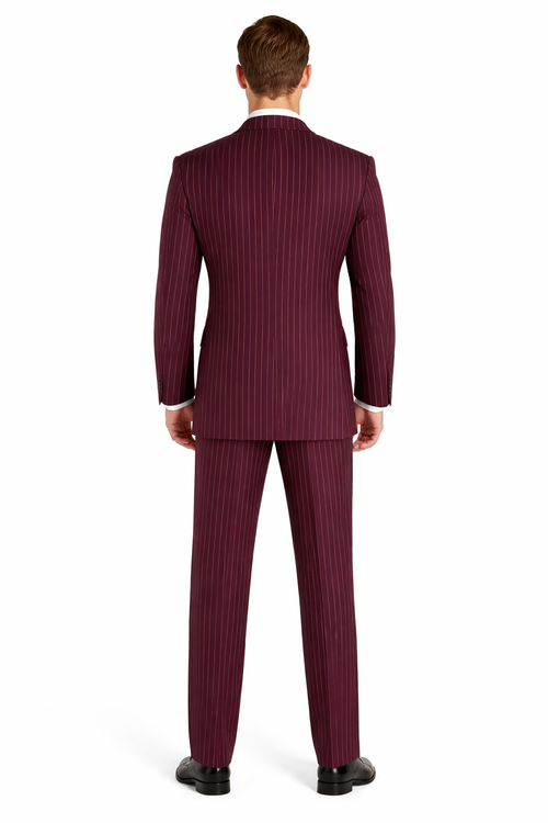 Men's Red Bold Chalk Stripe ~ Pinstripe White Pinstripe Pleated Pants Gangster Suit