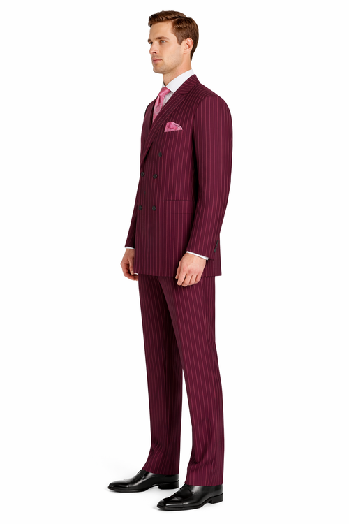 Men's Red Bold Chalk Stripe ~ Pinstripe White Pinstripe Pleated Pants Gangster Suit