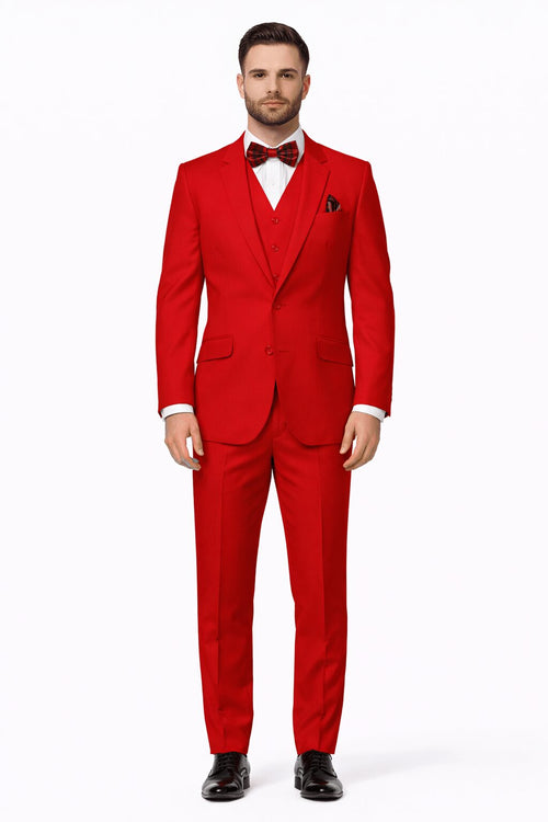 Mens 2 Button Modern Fit 3-Piece Suit in Red – Vested Formal Suit