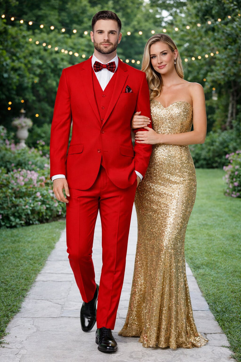 Mens 2 Button Modern Fit 3-Piece Suit in Red – Vested Formal Suit