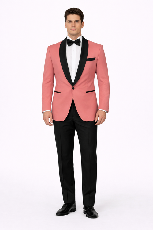 Mens Rose Gold - Pink Velvet Tuxedo Suit - Blazer - Velvet Sport Coat + Black Pants