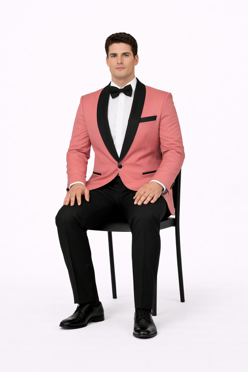 Mens Rose Gold - Pink Velvet Tuxedo Suit - Blazer - Velvet Sport Coat + Black Pants