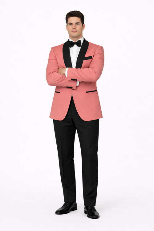 Mens Rose Gold - Pink Velvet Tuxedo Suit - Blazer - Velvet Sport Coat + Black Pants