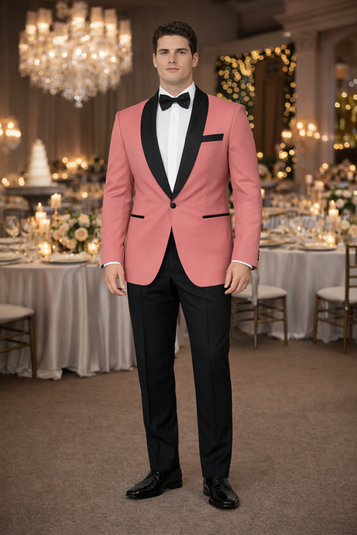 Mens Rose Gold - Pink Velvet Tuxedo Suit - Blazer - Velvet Sport Coat + Black Pants