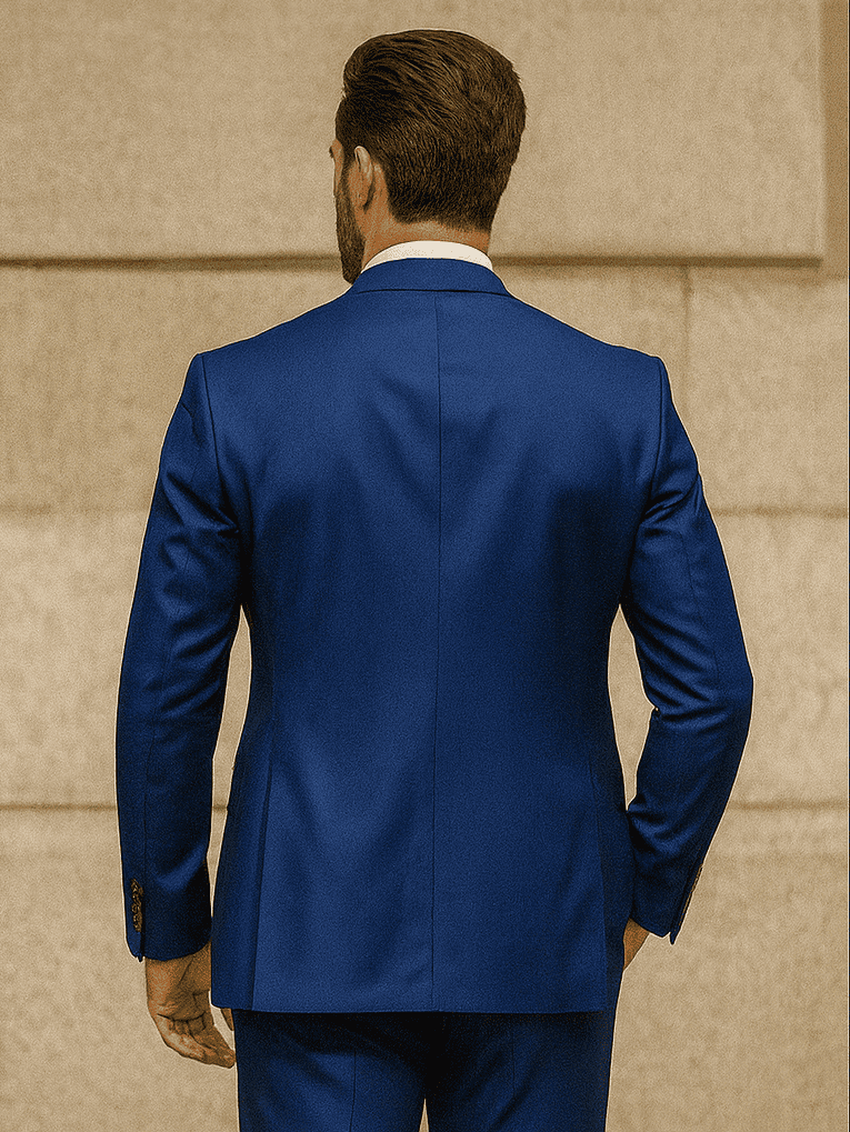 Luxury Blue Three-Piece Suit with Paisley Tie – Elegant Formal Outfit
