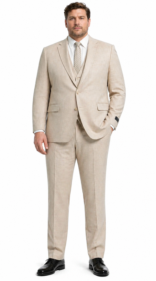 Mens Sand Beige 3 Piece Suit – Double breasted Vest Formal Suit Set and Dress Pants in Champaign Natural Summer Color