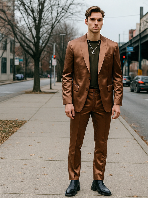 Mens Satin Suit - Shiny Rust Copper Suit - Prom Suit