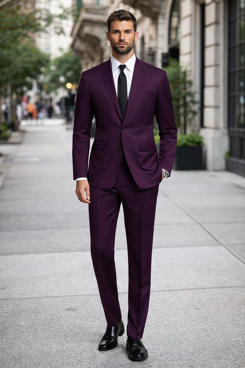 Mens Slim Fit Plum Suit