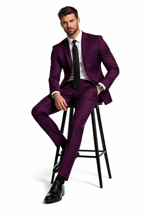 Mens Slim Fit Plum Suit