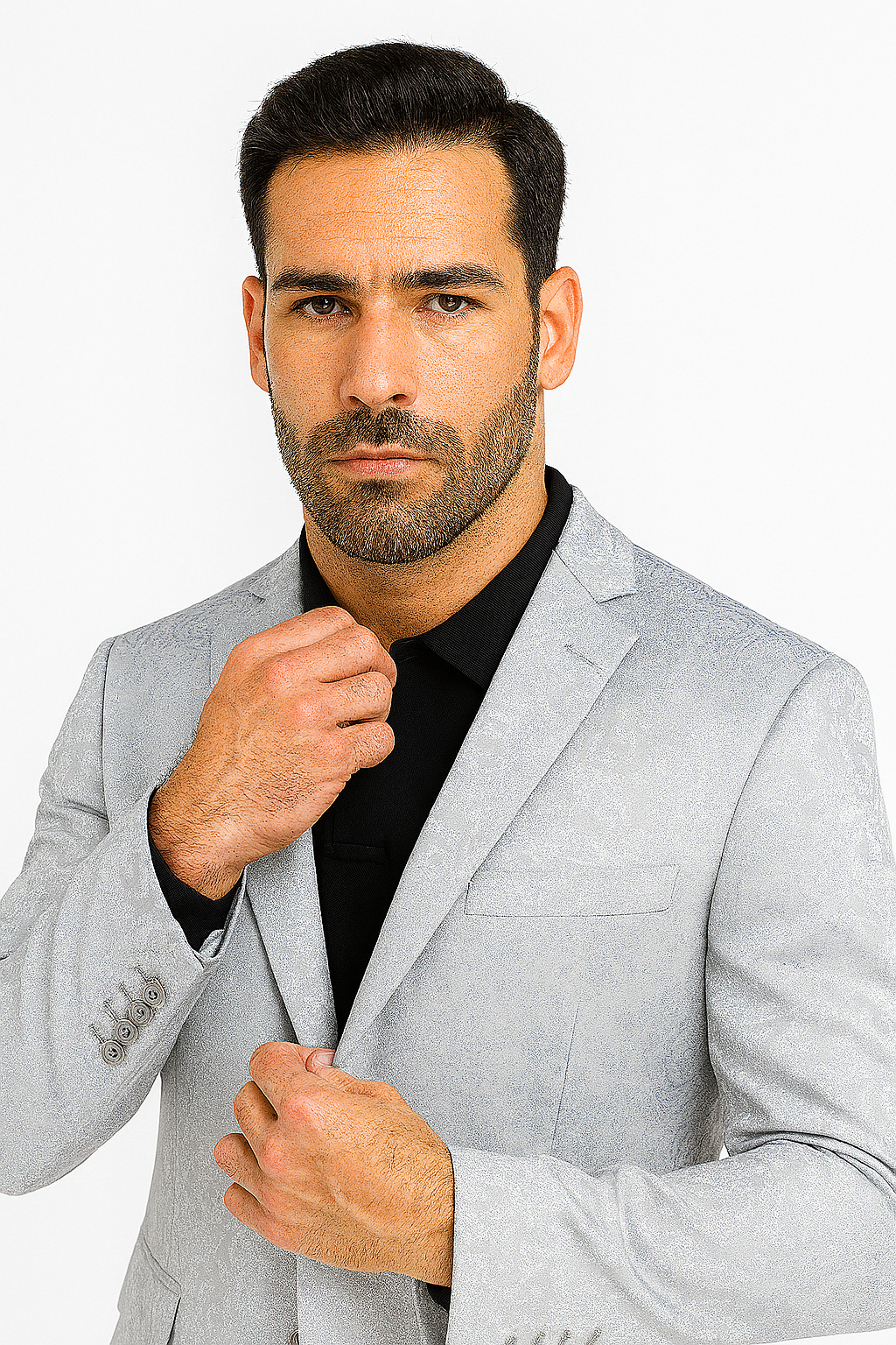Mens Slim Fit Shiny Paisley Prom & Silver Grey Wedding Suit
