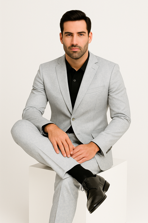 Mens Slim Fit Shiny Paisley Prom & Silver Grey Wedding Suit