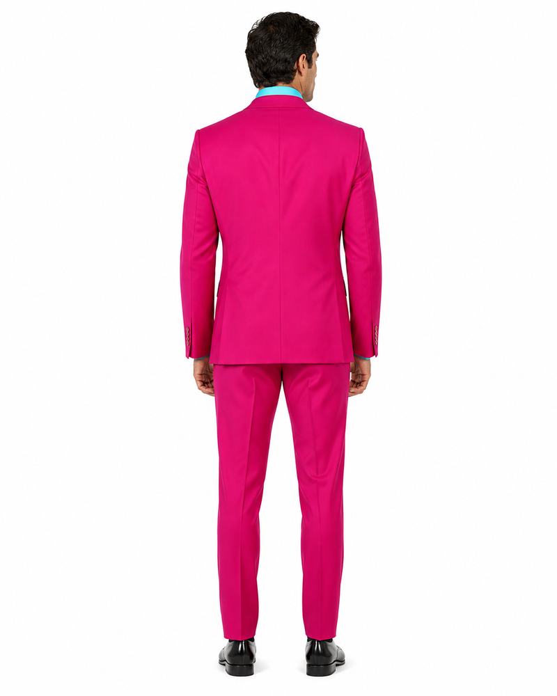 Mens Slim Fit Vested Suit - Slim Fit 3 Pieces Fuchsia Suit