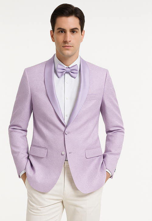 Men's Slim Fit Wedding & Prom Tonal Paisley Tuxedo Lavender Jacket