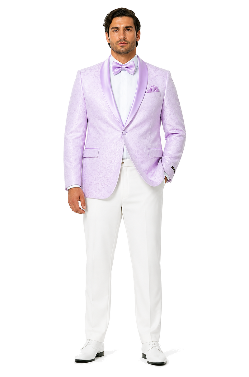 Men's Slim Fit Wedding & Prom Tonal Paisley Tuxedo Lavender Jacket
