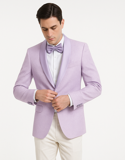 Men's Slim Fit Wedding & Prom Tonal Paisley Tuxedo Lavender Jacket