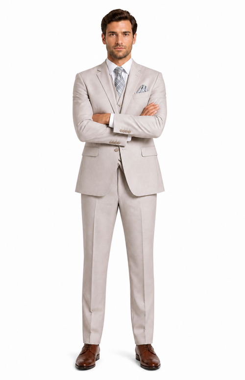Men's Solid Sand Athletic Cut Classic Suits