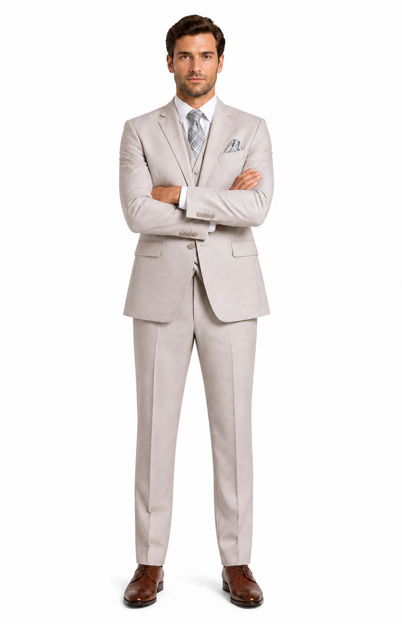 Men's Solid Sand Athletic Cut Classic Suits
