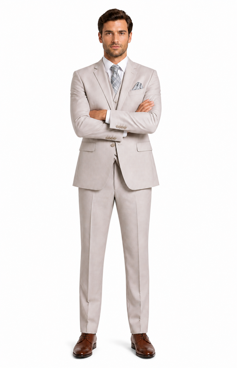 Men's Solid Sand Athletic Cut Classic Suits