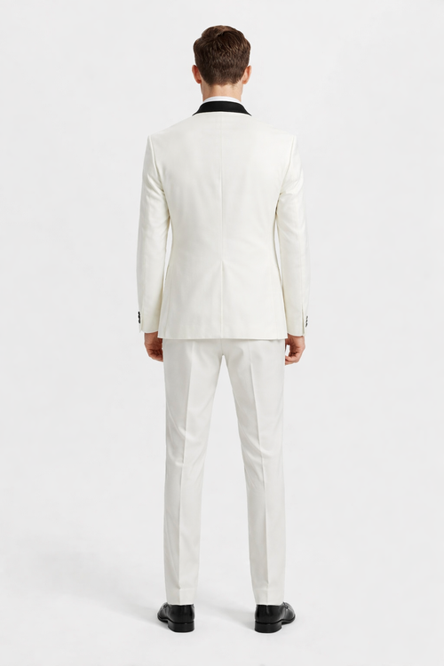 Mens Stacy Adams Suit - Stacy Adams Suit Men's Designer Tuxedo - Ivory, Vested One Button Shawl Lapel