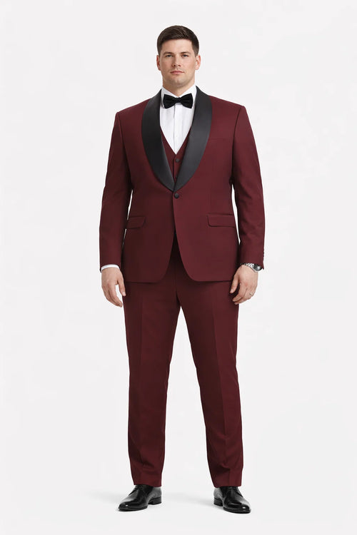 Mens Stacy Adams Suit - Stacy Adams Suit Men's Designer Tuxedo - Vested One Button Shawl Lapel in Burgundy