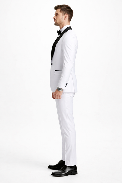 Mens Stacy Adams Suit - Stacy Adams Suit Men's Designer Tuxedo - Vested One Button Shawl Lapel in White