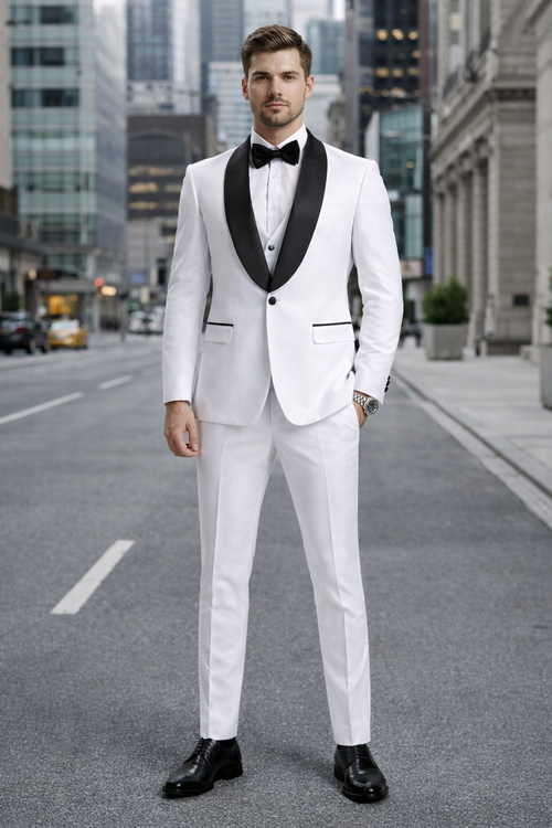 Mens Stacy Adams Suit - Stacy Adams Suit Men's Designer Tuxedo - Vested One Button Shawl Lapel in White