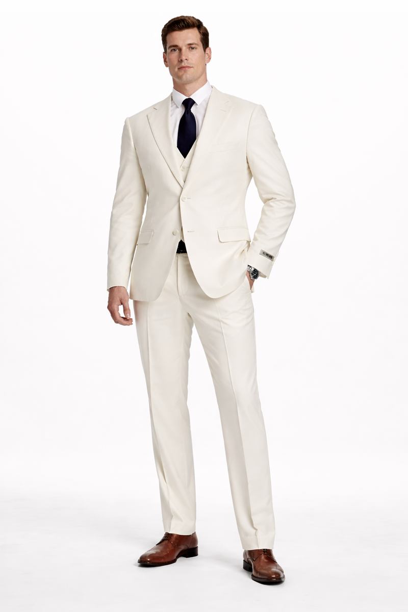 Mens Stacy Adams Suit - Stacy Adams Suit Men's Ivory Two Button Vested Designer Suit