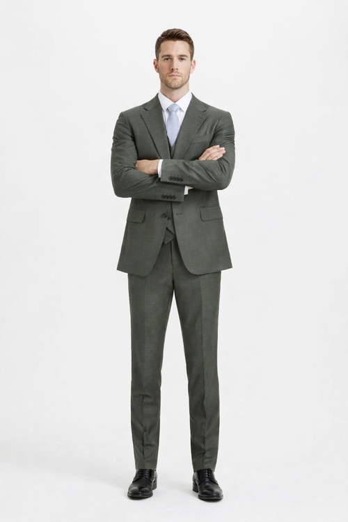 Mens Stacy Adams Suit - Stacy Adams Suit Men's Sharkskin Suit - Olive Green, Two Button Vested Design