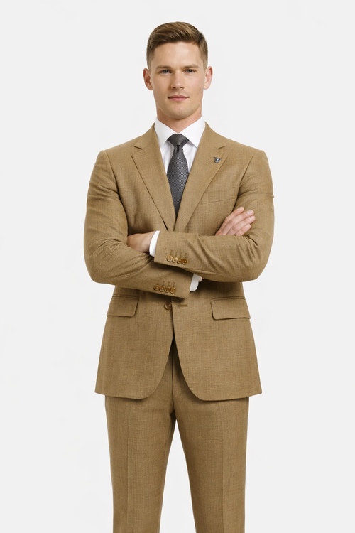Mens Stacy Adams Suit - Stacy Adams Suit Men's Sharkskin Suit - Two Button Vested in Light Mustard