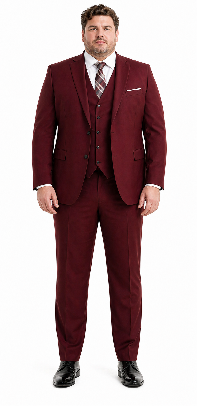 Men's Suit Ticket Pocket 3 Pocket Mehroon Suit With Double Breasted Vest 100% Wool