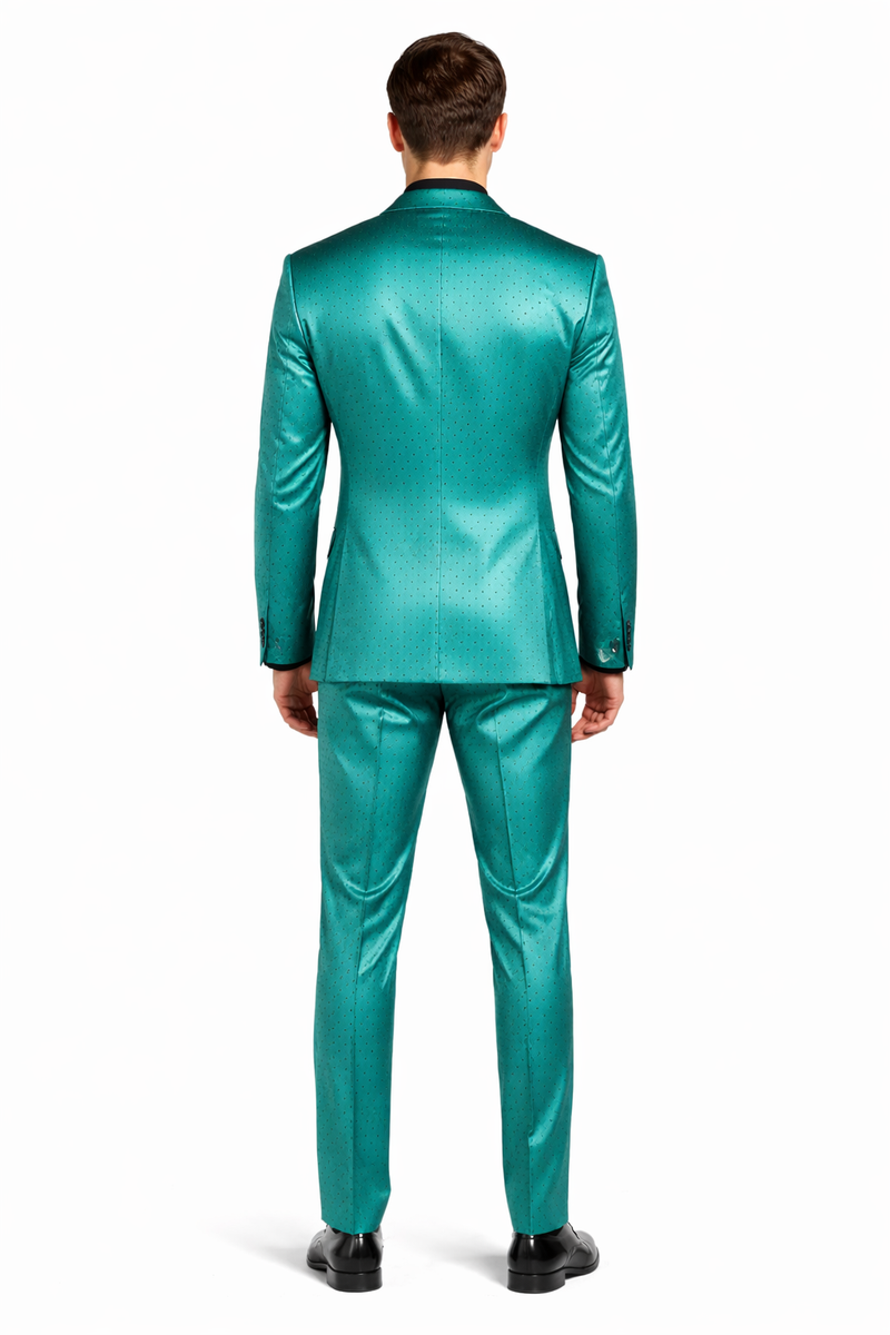 Men's Teal Green Polka Dot Tuxedo with Matching Vest and Bow Tie