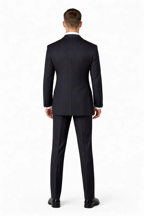 Mens Three Button Suits - Navy Blue Pinstripe Three-Piece Suit Classic Business and Formal Wear - Zoot Suit