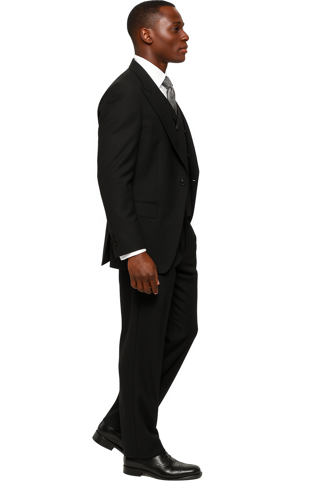 Mens Tiglio Rosso Suit - Wide Leg Baggy Pants - 100% Wool Black Three-Piece Suit with Double-Breasted Vest and Peak Lapel