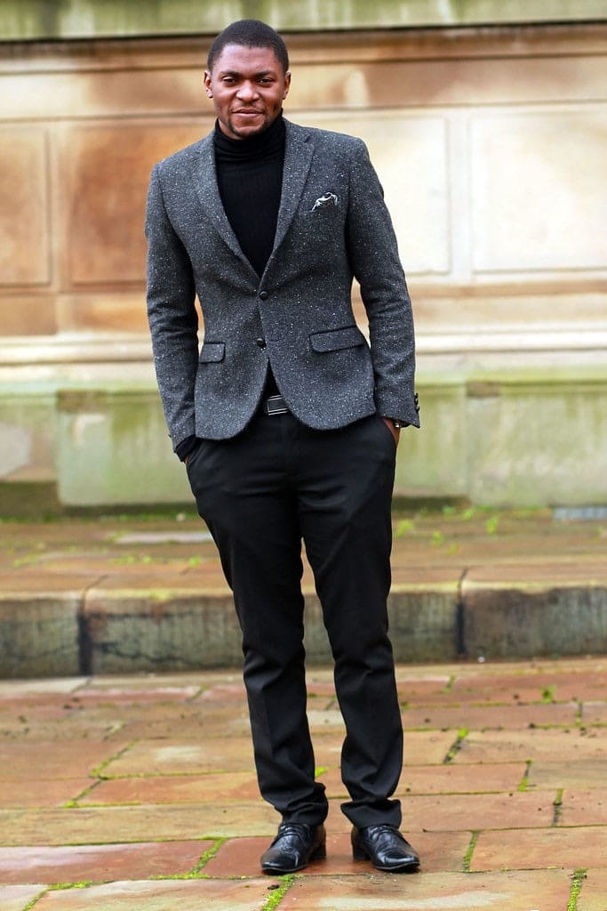 turtleneck dress shirt Suit And Turtleneck Combo - Turtleneck Prom Outfits - Prom Turtleneck Gray Suit