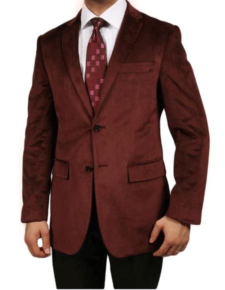 Wholesale Mens Jackets - Wholesale Blazer - Burgundy Two Button Velvet Blazer