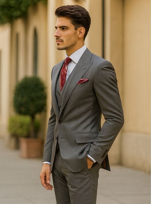 Mens Urban Suits - 100% Wool Suit - Single Button Double Breasted Vest Pleated Pants