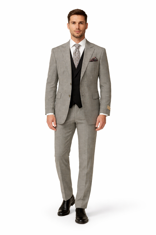 Mens Urban Suits - 100% Wool Suit - Single Button Double Breasted Vest Pleated Pants