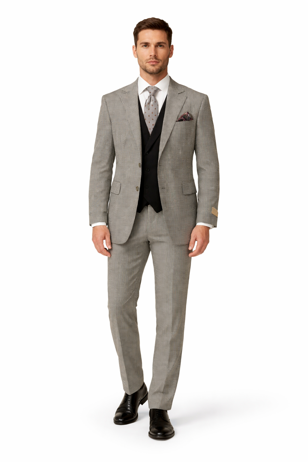 Mens Urban Suits - 100% Wool Suit - Single Button Double Breasted Vest Pleated Pants