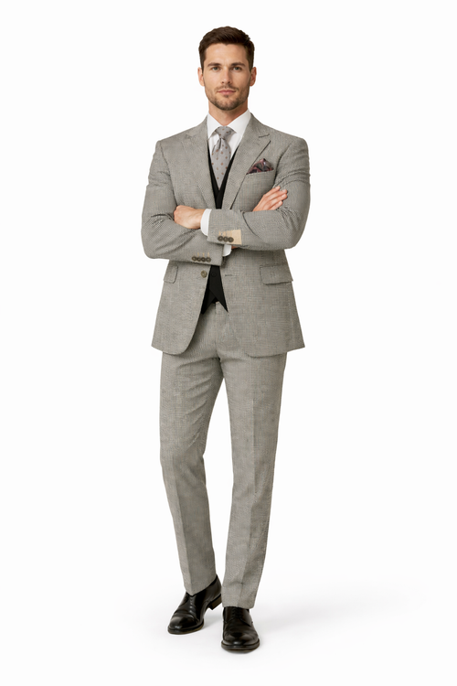 Mens Urban Suits - 100% Wool Suit - Single Button Double Breasted Vest Pleated Pants