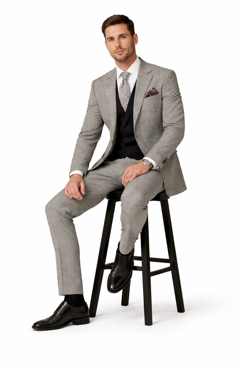 Mens Urban Suits - 100% Wool Suit - Single Button Double Breasted Vest Pleated Pants