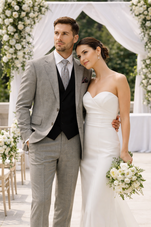 Mens Urban Suits - 100% Wool Suit - Single Button Double Breasted Vest Pleated Pants