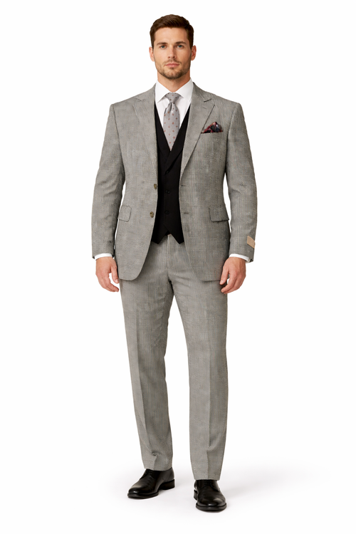 Mens Urban Suits - 100% Wool Suit - Single Button Double Breasted Vest Pleated Pants