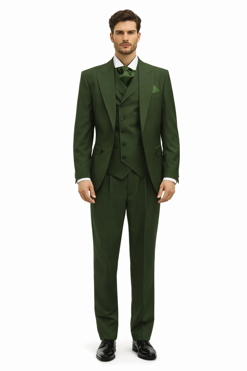 Mens Urban Suits - 100% Wool Suit - Single Button Double Breasted Vest Pleated Pants