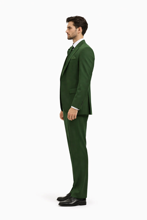 Mens Urban Suits - 100% Wool Suit - Single Button Double Breasted Vest Pleated Pants