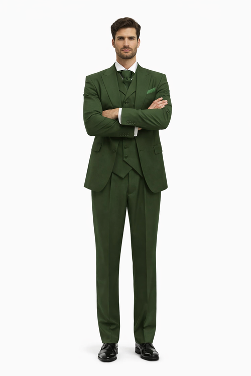 Mens Urban Suits - 100% Wool Suit - Single Button Double Breasted Vest Pleated Pants