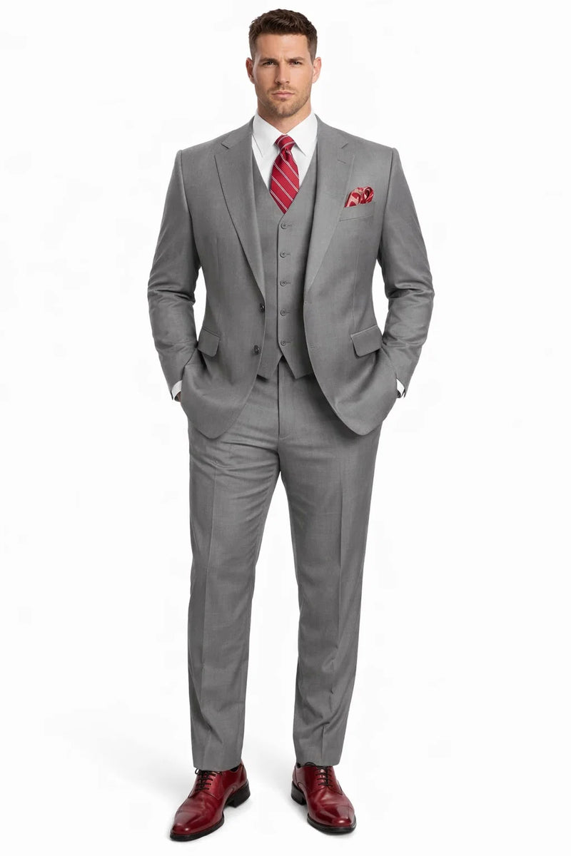 Mens Urban Suits - 100% Wool Suit - Single Button Double Breasted Vest Pleated Pants
